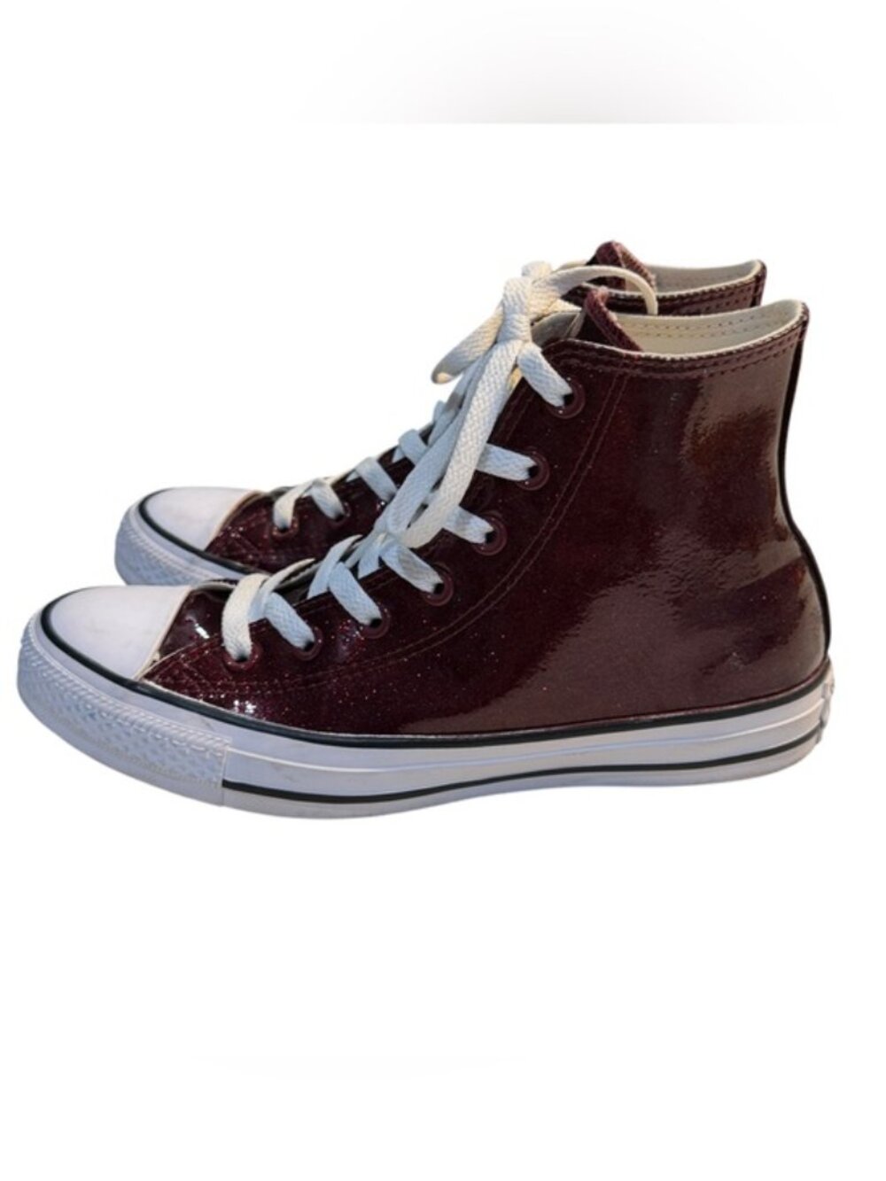 Converse Chuck Taylor All Star High Top 7.5 Burgundy Red Glitter Sparkle - Picture 4 of 10